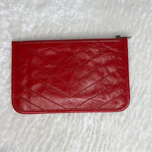 Saint Laurent Red Crinkled Leather Niki Bill Pouch Wallet - Picture 3 of 10